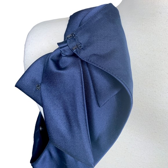 NWT Alfred Sung Princess Line Satin Twill Trumpet Maxi Dress Midnight Navy 16 - Picture 11 of 11